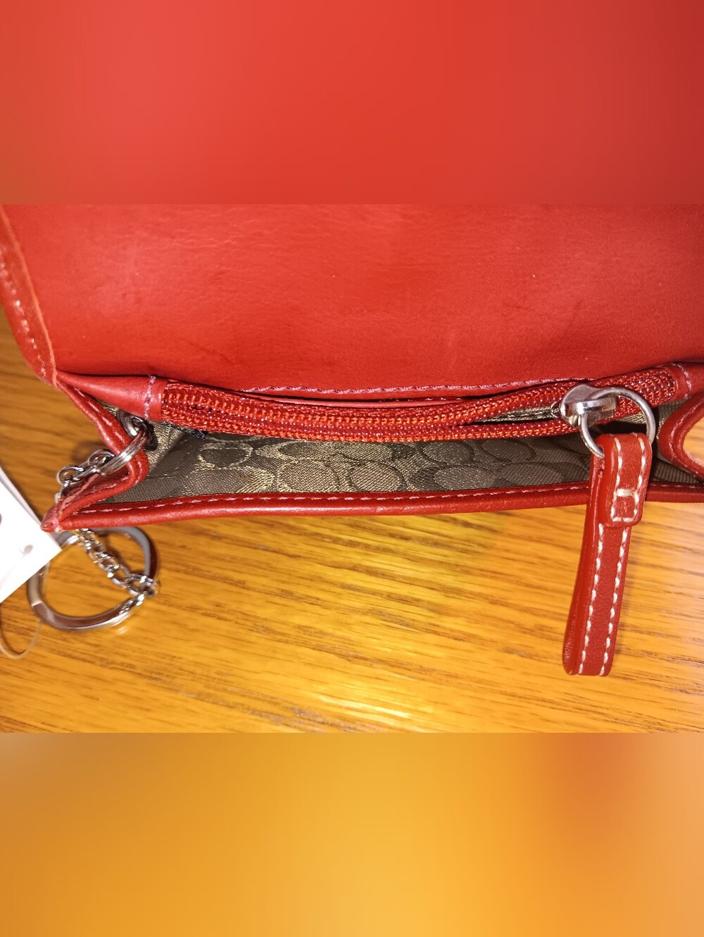 Coach Cherry Red Leather Bifold Card Wallet Zip Coin Section. New. 99. Retail - Picture 7 of 9